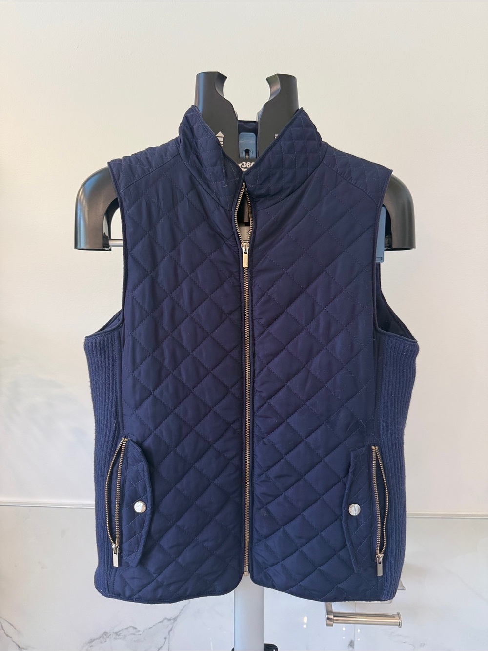 miami Quilted Navy Sleeveless Vest with Zip Pockets